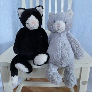 Jellycat Bashful Black and Gray  Plush Cat Duo Medium Lot of Two
